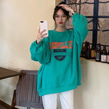 Women Fleece Letter Printed Pullover Sweatshirts Long Sleeve Casual Sports Lady Oversized Hoodie For 2021 Autumn Korean