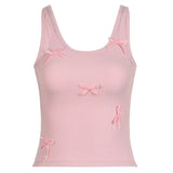 Girl Three-Dimensional Bow Stitching U-Collar Trim Solid Color Vest 2024 Summer Style-Outfit