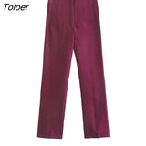 ZBZA Pant Women High Waisted Pants Women Office Beige Pants Chic Button Zip Elegant Pink Casual Woman Pants