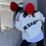 Crew Neck Printing Pull Autumn Korean Temperament Knitting Tops Vintage Lazy Style Sweater Casacos De Inverno