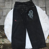 New High Street Hiphop Hip Hop Brand Printed Jeans Men's Straight Baggy Wide-Legged Pants-Outfit