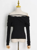 Korean Fashion Sweater For Women Slash Neck Long Sleeve Slim Solid Knitting Pullover Female Spring Clothing