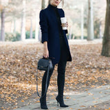fashion mid-length coat Slim solid color stand-up collar woolen autumn and winter women's