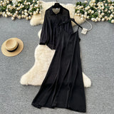 Temperament Two Sets Of Women's Languid Languid Wind Outside The Thin Loose Long-Sleeved Sunscreen Jacket + Sling