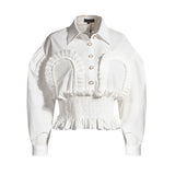 Vintage Patchwork Ruched Tops For Women Lapel Puff Sleeve Tunic Elegant Shirt Femaele 2020 Autumn Fashion New