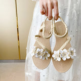 Sandals Women 2025 Summer New Large Size Dress Women's Shoes Flats Gentle Flowers Roman Sandals