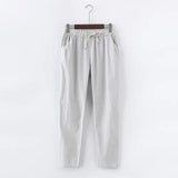 Spring Summer Casual Cotton Linen Pants Women Elastic Waist Solid Pockets Retro Loose Women's Harem Pants Trousers