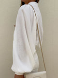 Elegant Solid Loose Shirt For Women Lapel Collar Long Lantern Sleeve Button Through Blouses Female Spring Fashion
