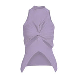 Sexy Cut Out Vest For Women Round Collar Sleeveless Solid Minimalist Knitting Vests Female Summer Clothes Style