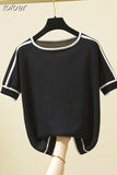 Mujer Short Sleeve 2023 Summer Blouse Thin Knitted Shirt Women Tops Woman Clothes Striped Fashion Shirt Femme
