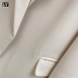 VAREY LIN New Spring Women Turn-down Collar Sash Tie Up Blazer Elegant Office Lady Beige Black Long Sleeve Blazer with