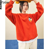 Women Sweatshirts Spring Autumn O Neck Loose Hoodies Cartoon Squirrel Print Cotton Lined Casual Chic