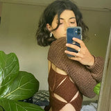 Brown Y2K Casual Cropped Top Knitted Sweater Autumn Long Sleeve Turtleneck Pullover Women Fashion Korean