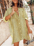 Women Blouse Loose Long Sleeve Shirts Button Down Mini Dress Leopard Printed Oversized Vestidos Casuales Beach