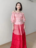 Patchwork Sashes Colorblock Dress For Women Slash Neck Short Sleeve High Waist Midi Dresses 2023 Summer Fashion