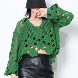 Casual Plain Shirt For Women V Neck Loose Long Sleeve Patchwork Cut Out Pullovers Female 2022 Spring Clothing
