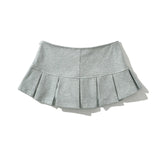 Y2K Side Zipper Grey Pleated Mini Skirt Sexy Low Waist Short Skater Skirts-Outfit