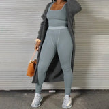 Sisterlinda Ribbed Knitted Fitness Tracksuit Women Two Piece Set Sexy Skinny Elastici Y2K Camis Tank Top+Pants Sporty