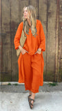 Explosion. Women's Casual Cotton Set Long-Sleeved Round Collar Trousers Casual