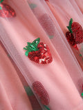 Vintage Style Sequin Strawberry Mesh Pleated Maxi