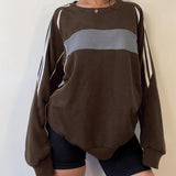 Style Color Sprouting And Splicing Loose Long-Sleeved Round-Neck Sweater 2023 Autumn New Leisure Sports Jacket-Outfit