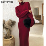 Autumn Winter Ladies 2 Pieces Sweater Set Women Turtleneck Pullover Jumpers & Elastic Mid-length Pencil Knitted