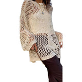 Shirt for Women y2k Clothes Spring Women's Clothing 2023 Latest Fashion Sexy Mesh Tops Knit Hollow out Loose Top-Outfit