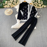 Ocean Gas Three-Piece Loose Wind Letter Embroidered Cardigan Jacket Bottom High Collar Knitting Tops Broad