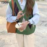 Plaid Sweater Vests Women Stylish S-3xl Autumn V-neck Panelled Sleeveless Jumpers Knitwear Female Warm Knitting