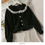 Korean Vintage Lace Patchwork Female Shirts Office Lady Elegant Peter Pan Collar Blusas Mujer Single Breasted