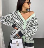 Casual Line With Print V Neck Long Sleeve Cardigan