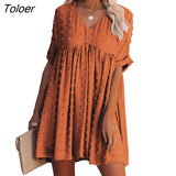 Loose O-neck Dot A-line Dress Women Long Sleeve Elegant Boho Mini Dress 2022 Spring Summer Woman Fashion Beach