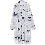 2023new Spring Autumn Lapel Long Sleeve White Printed Loose Irregular Big Size Long Shirt Women Blouse Fashion Tide