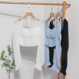 Collar Leak Collar Collar Collar Short Shirt 2025 Spring Dress New Lantern Long-Sleeved Tie With Hanging Neck Shirt Women's Top