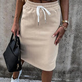 Skirts Suit Sleeveless Sweatshirt Solid Women Skirt Suits Slim Crop Tops+Split Drawstring Bottom Summer Fashion