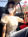Cropped Pullovers Women Pull Femme Bow Sexy Hollow Out Y2k Tops 2023 Ropa Mujer Fashion Knit Jumper Short Sleeve