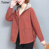 2023 Spring Autumn Green Loose Jacket Women Casual Pocket Long Sleeved Windbreaker Woman Zipper Up Hooded Coats