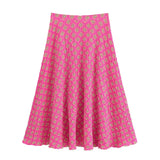Summer New Women's Printed V-Neck Sleeveless Vest High-Waisted Midi Skirt