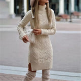 Fashion Knitted Sweater Dress Women Long Sleeve V Neck Solid Jumper Loose Knit Dresses Autumn Winter Female Sweaters