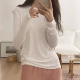 Mask T-Shirt Women's Spring And Autumn New Style With White Basic Solid Color Slim Stretch Bottom Blouse-Outfit