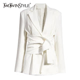 Elegant Women's Blazer Notched Long Sleeve Ruched Lace Up Slim Blazers For Female 2020 Summer Fashion New
