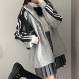 QWEEK Kawaii Hoodie Women Zip Up Sweatshirt Preppy Style 2021 Korean Fashion Zipper Tracksuit Cute Tops Thick Harajuku
