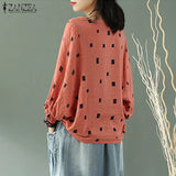 Printed Blouse ZANZEA Women Ruffles Shirt Casual Party Tunic Tops Loose Blusas Robe Femme Summer O Neck 3/4 Sleeve
