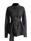 Fashion Casual Shirt Women 2025 Spring New Solid Metallic Decorative Splicing Design Embellished Long-Sleeved