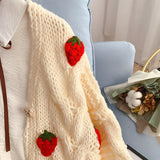 Japanese Strawberry Knitted Cardigans Coats Korean Chic Sweet Kawaii Women Sweaters Vintage Cute Women