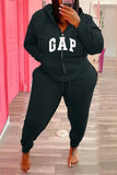 Plus Size Sportwear Zipper Print Long Sleeve Hoodies And Pant 2 Piece