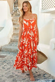 Vacation Fine Shoulder Strap Bare Back Print A Word Long Casual Swing Dress