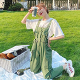 Women Spring Solid Ankle-length Harajuku Sashes Street Wear Suspenders Summer Womens Jumpsuit All-match Fashion
