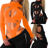 Sexy Women's Cross-Cuff Design Feels Bare Back Strap Solid Color High-Neck Long