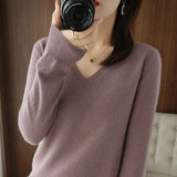 V-neck Sweater Women Autumn Winter Solid Keep Warm Pullovers Fashion Soft Loose Female Jumper Tops Knitted